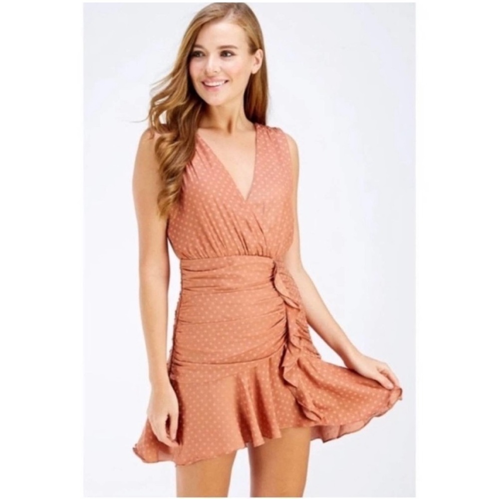 NWT New Storia The Islander Polka Dot Mini Dress in Coral